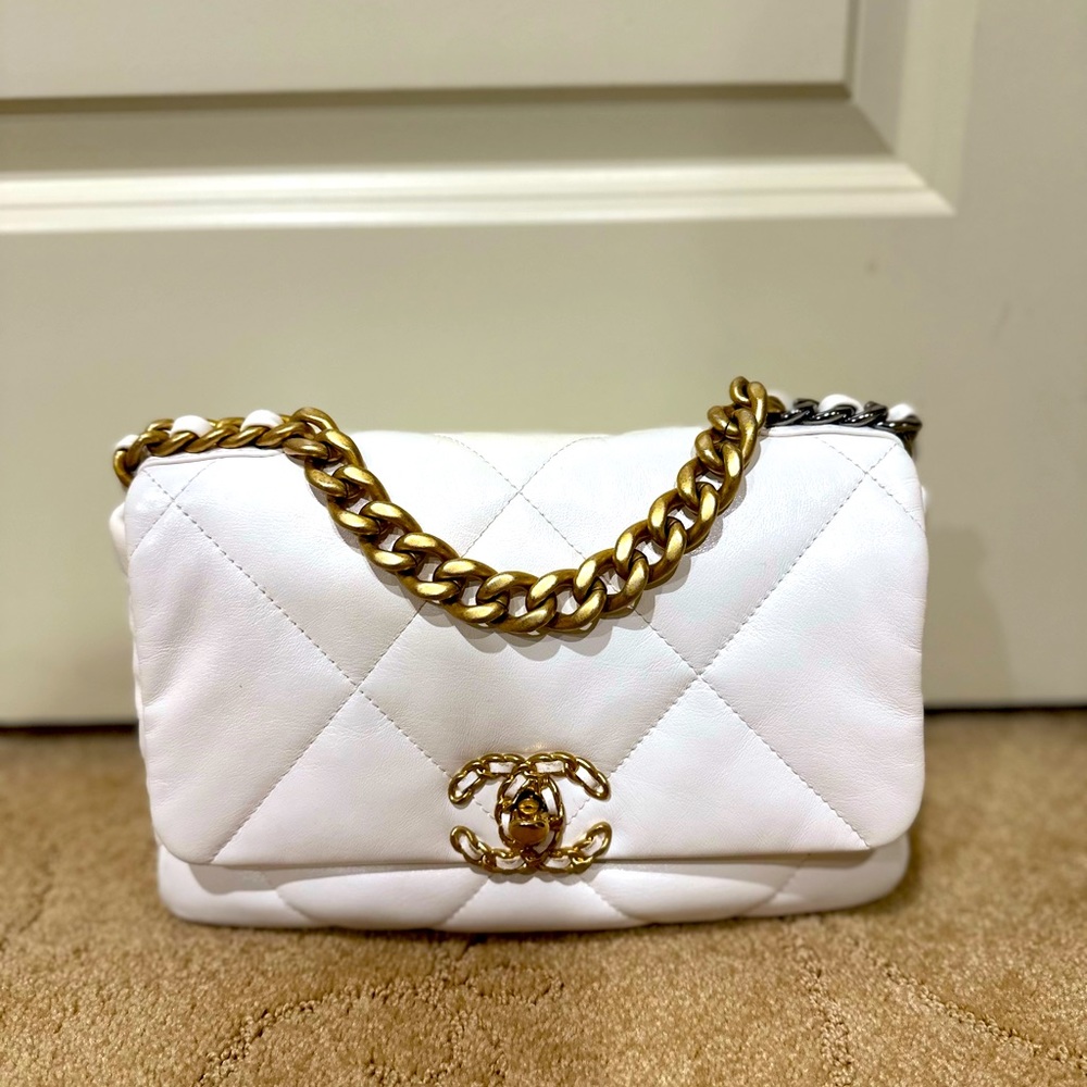 Chanel 19 Flap Bag - Small in White Lambskin